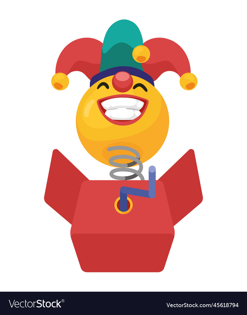 Surprise box with jester emoji Royalty Free Vector Image