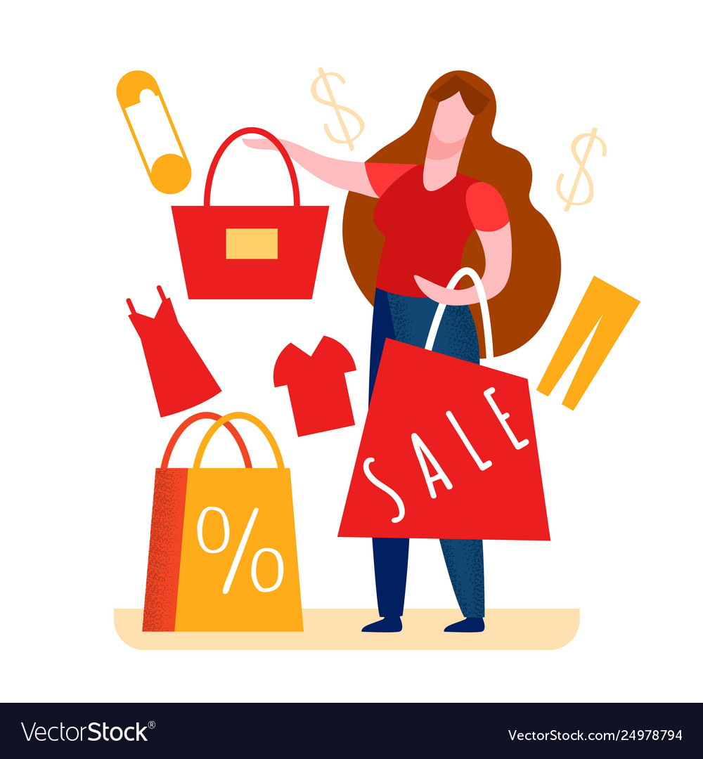 Woman paying for tote in shop Royalty Free Vector Image