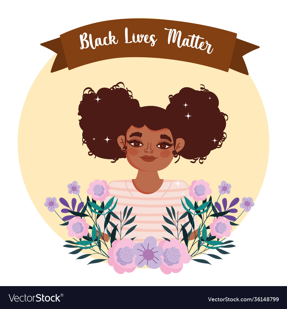 Black lives matter cute smiling girl floral card Vector Image