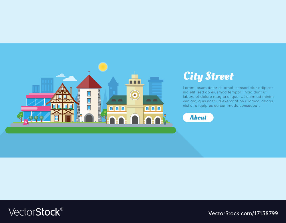 City Street In Sunny Day Flat Banner Royalty Free Vector