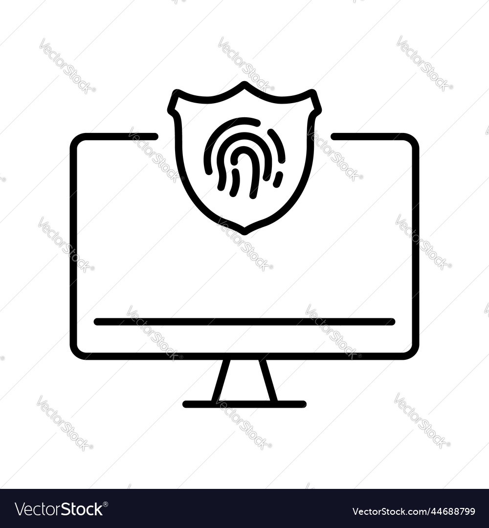Computer with touch id technology line icon vector image Computer with touch id technology line icon