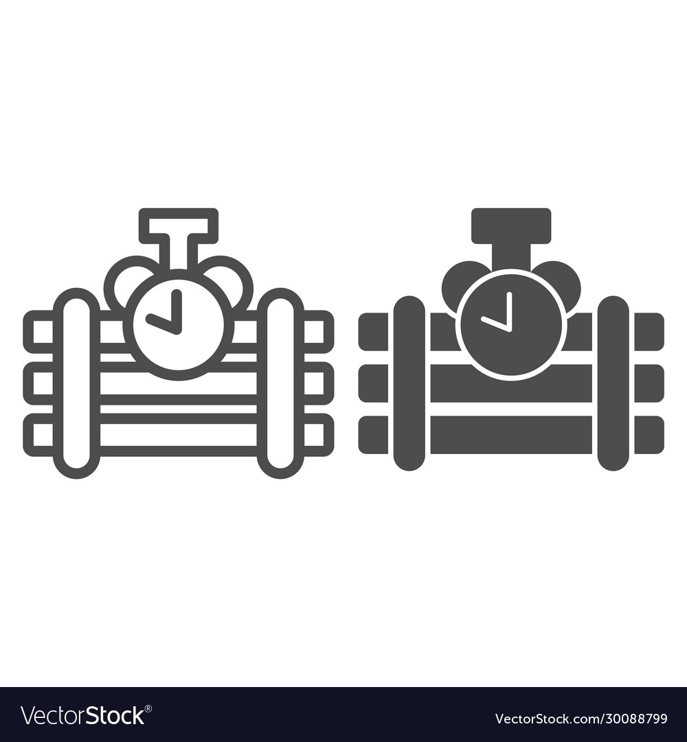Dynamite line and solid icon countdown counter vector image Dynamite line and solid icon countdown counter