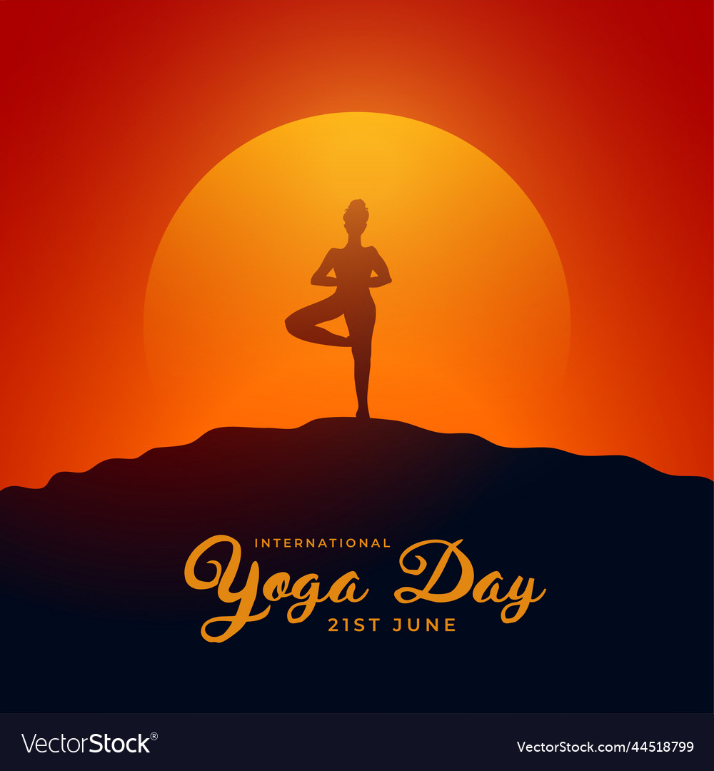 International yoga day background with lady doing Vector Image