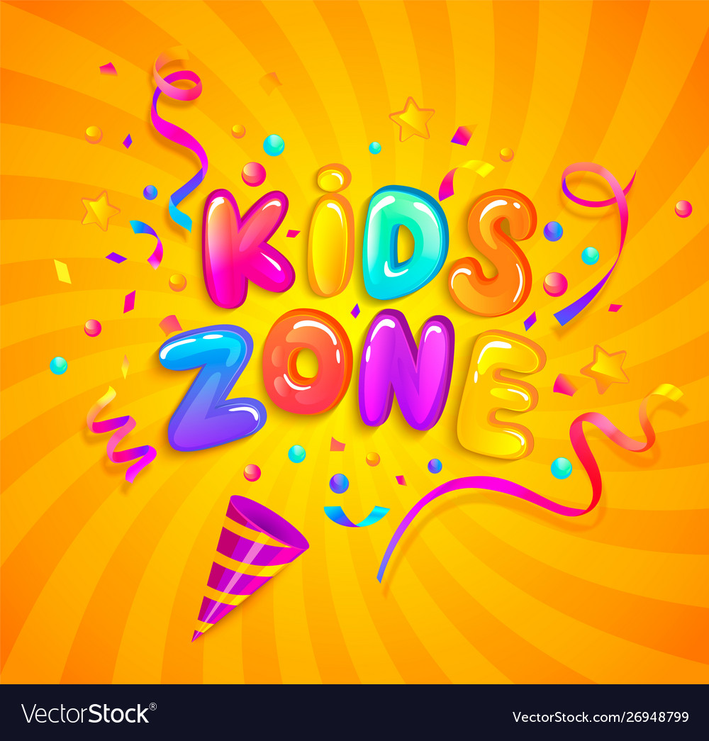 Kids zone banner with party cracker and confetti Vector Image