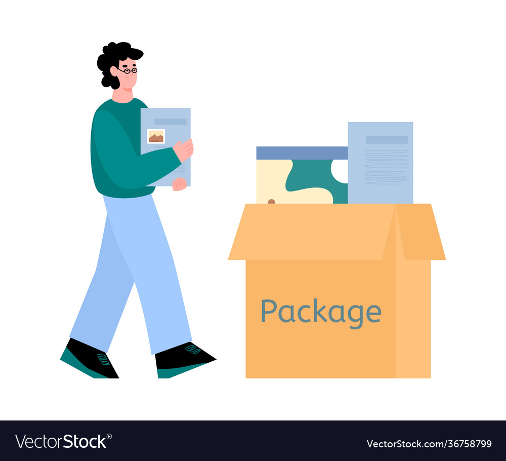 Man developer devops specialist puts documents vector image Man developer devops specialist puts documents