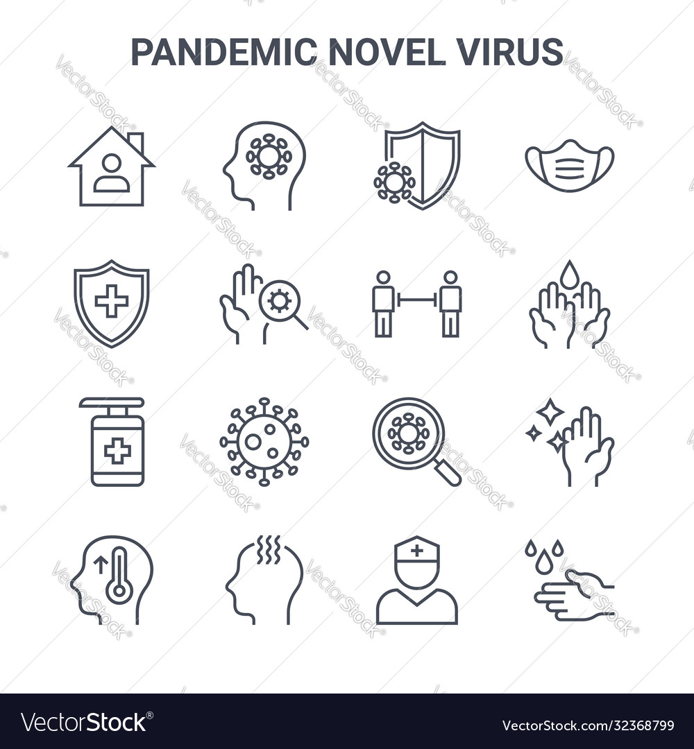 Set 16 pandemic novel virus concept line icons