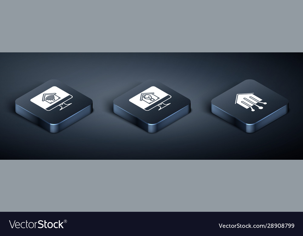 Set isometric computer monitor with smart home vector image Set isometric computer monitor with smart home