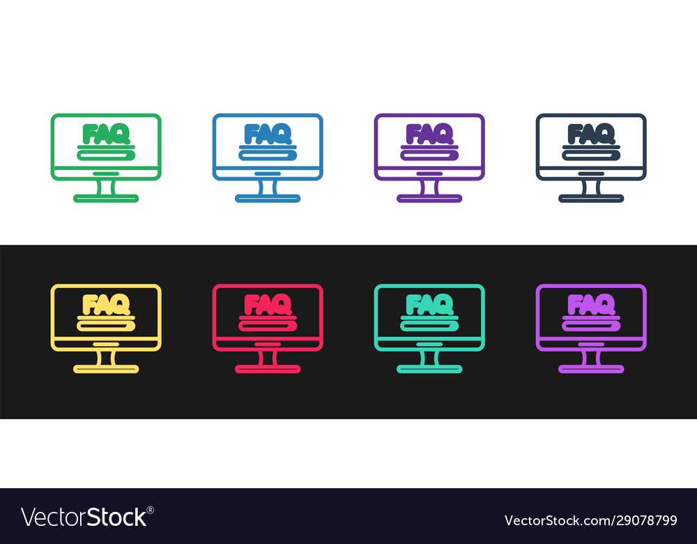 Set line computer monitor with text faq vector image Set line computer monitor with text faq