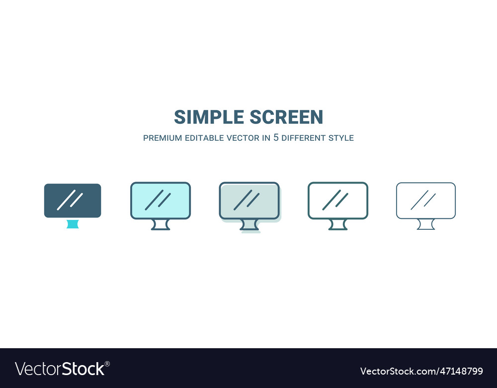 Simple screen icon in 5 different style outline
