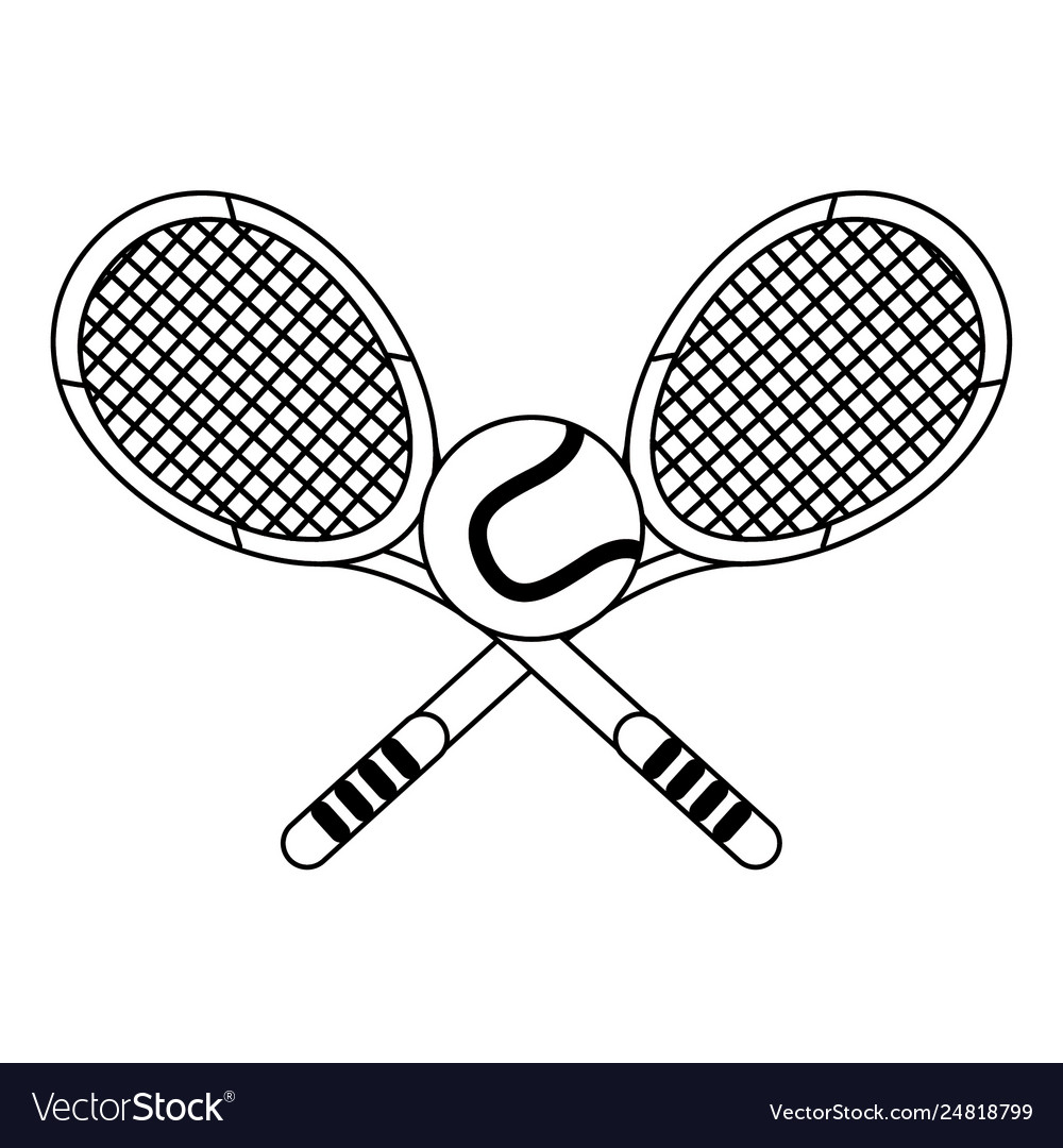 Tennis rackets and ball sport in black white Vector Image