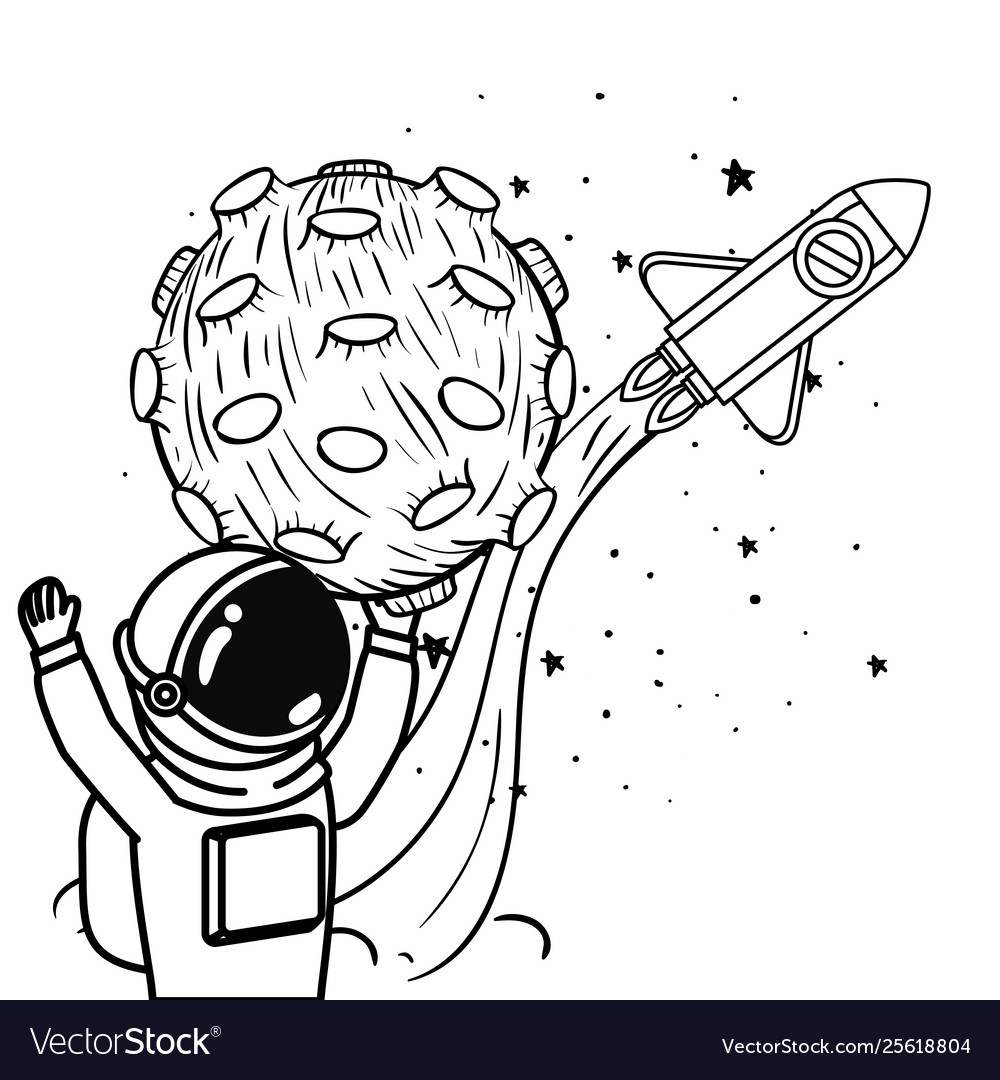 Astronaut with spacesuit and rocket in white