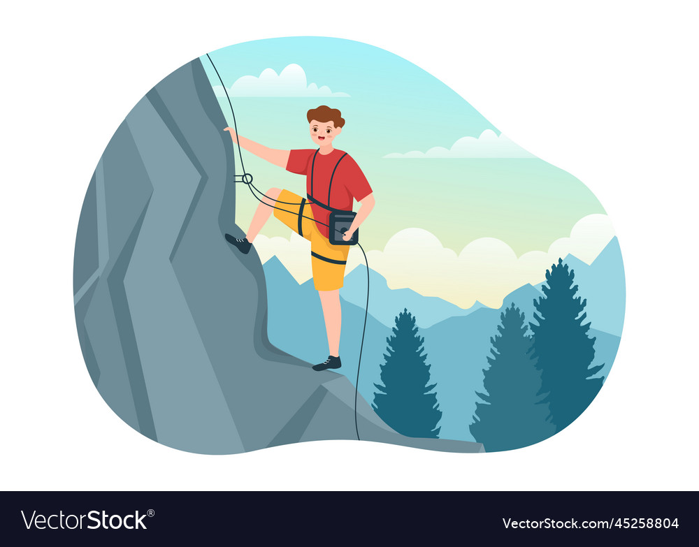 Cliff Climbing With Climber Climb Rock Wall Vector Image