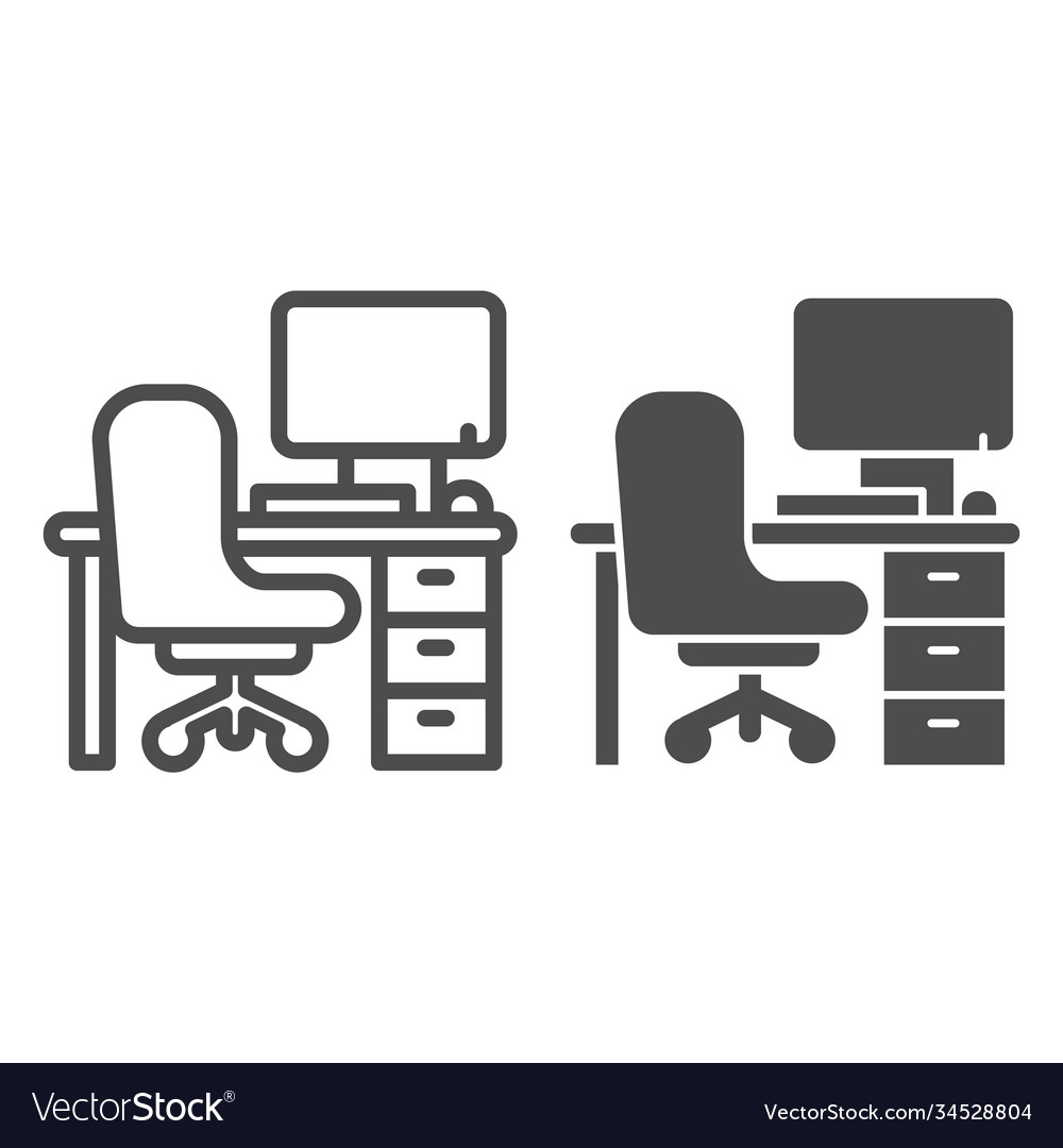 Office chair and desk with computer line solid