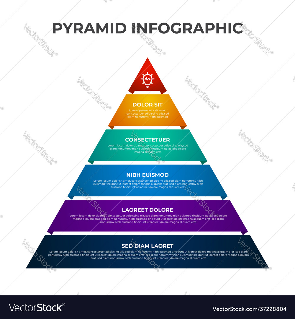 Pyramid list infographic element template with 5 Vector Image