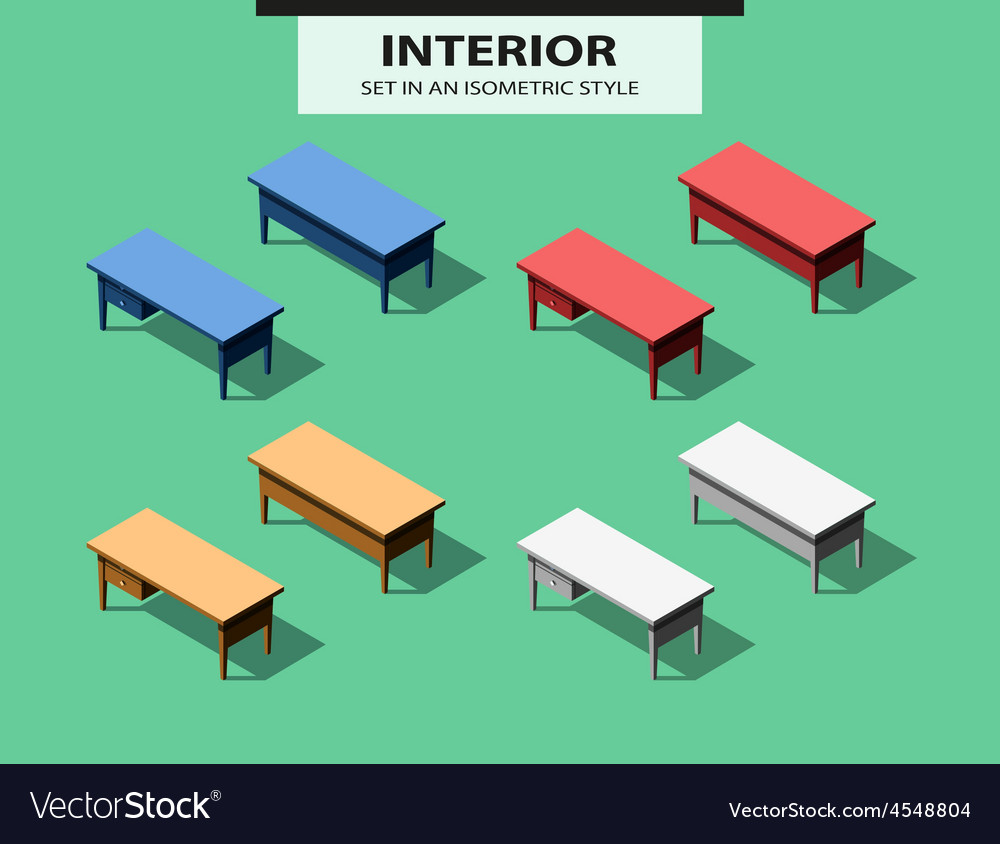 Set of office tables in isometric style