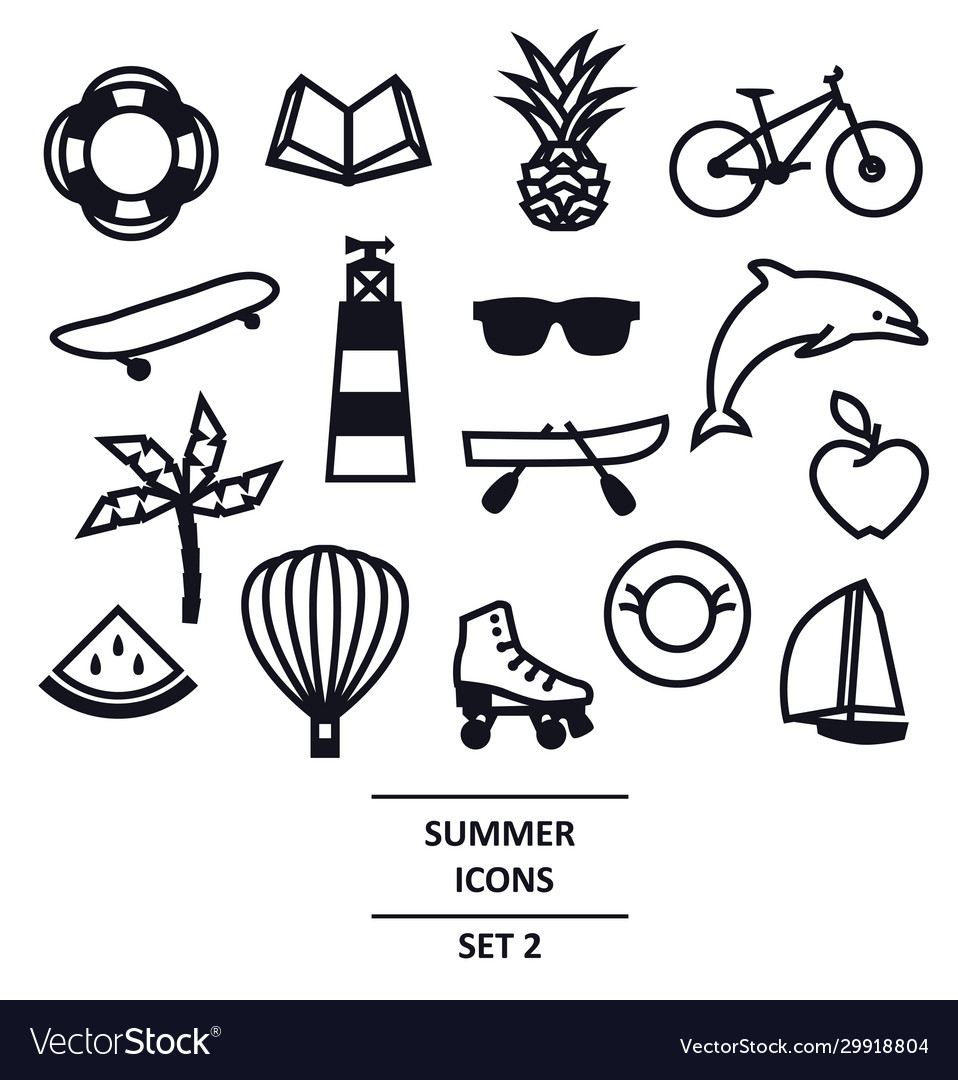 Sommer Icons schwarz Linie Reise Urlaub
