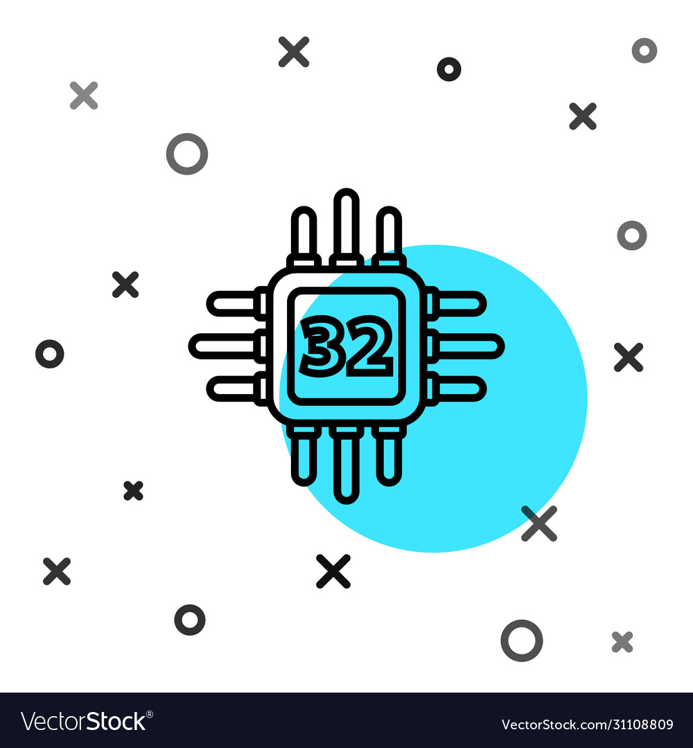 Black line computer processor with microcircuits vector image Black line computer processor with microcircuits