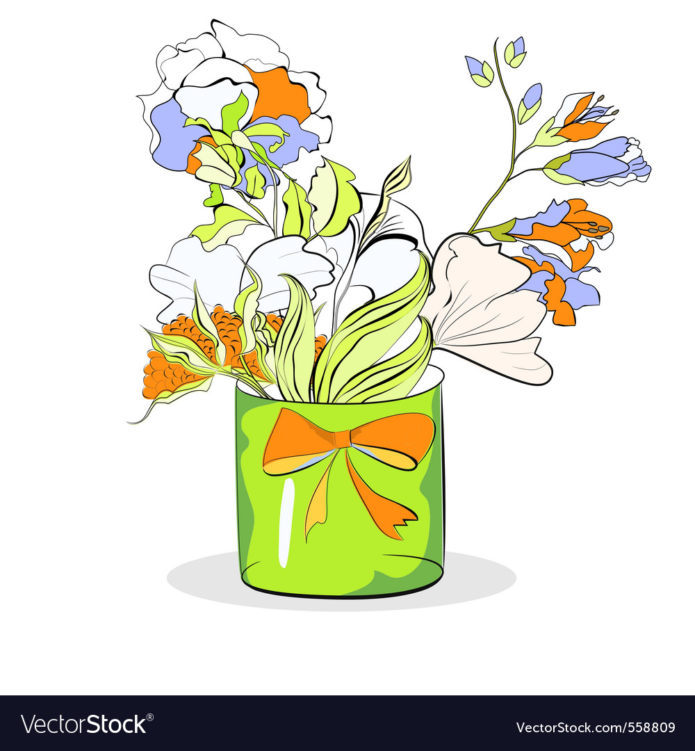 Bucket with flowers on white Royalty Free Vector Image