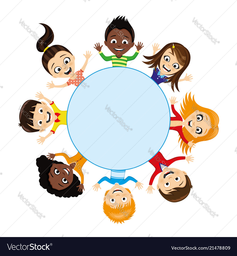 Cheerful children around a blue background Vector Image