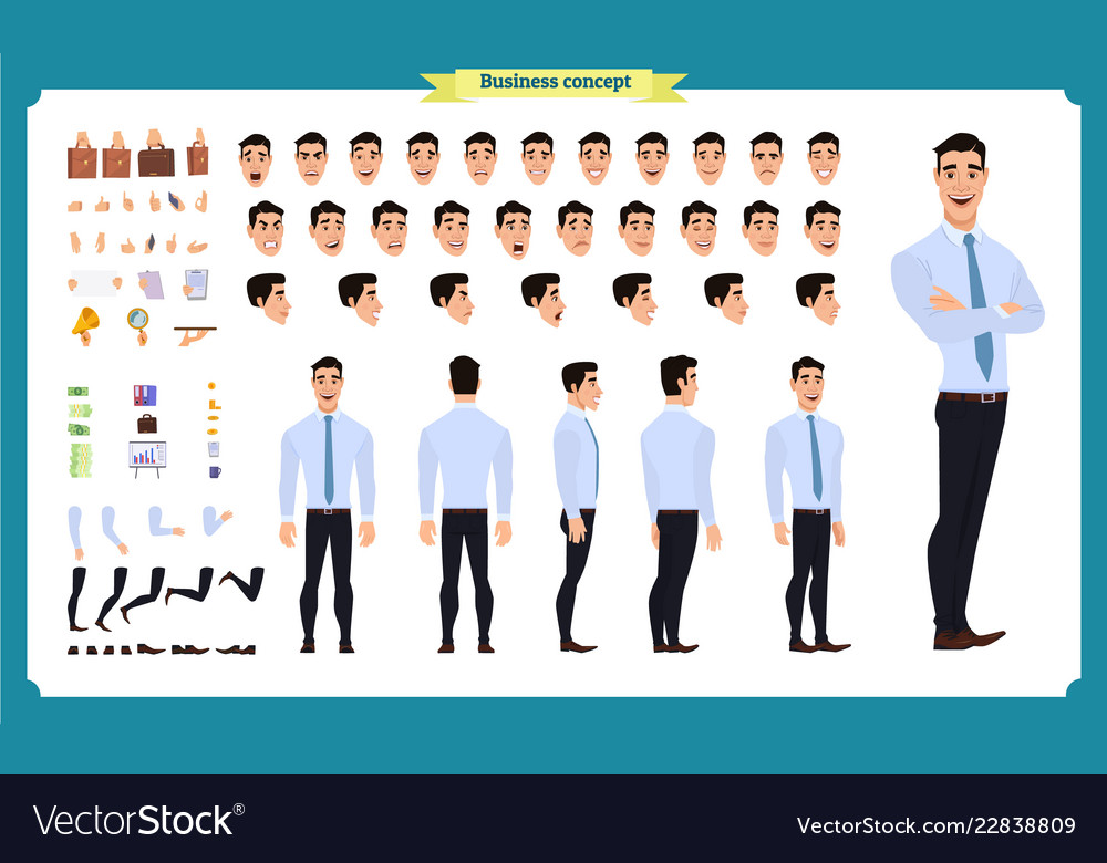 Front side back view animated character vector image Front side back view animated character