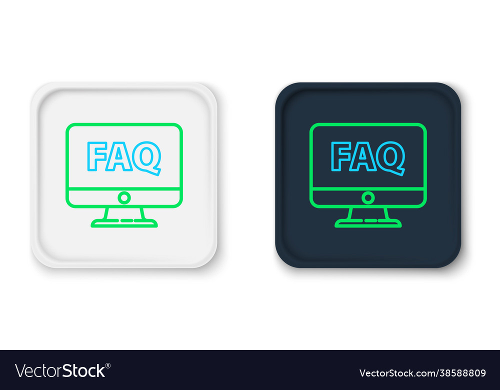 Line computer monitor and faq icon isolated