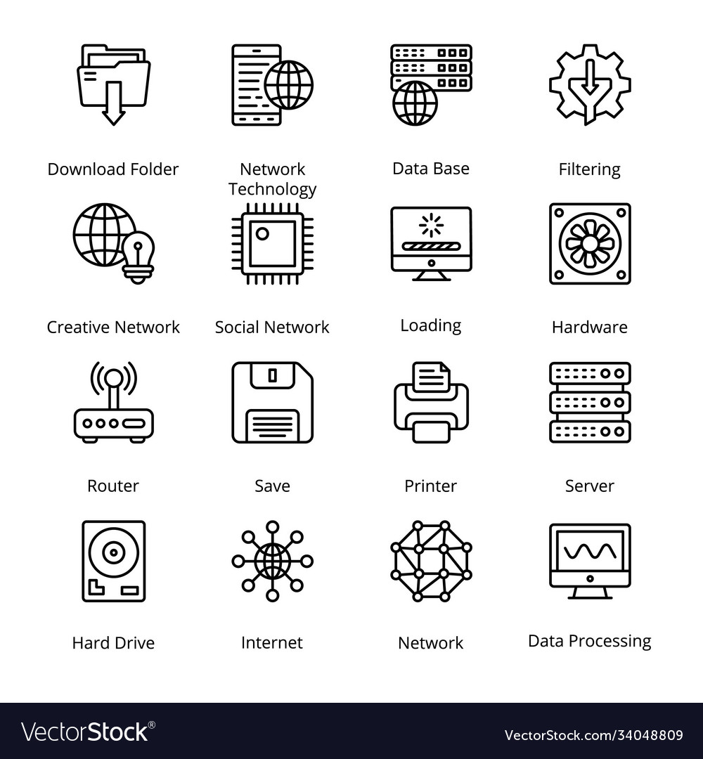 Network and hosting outline icons vector image Network and hosting outline icons