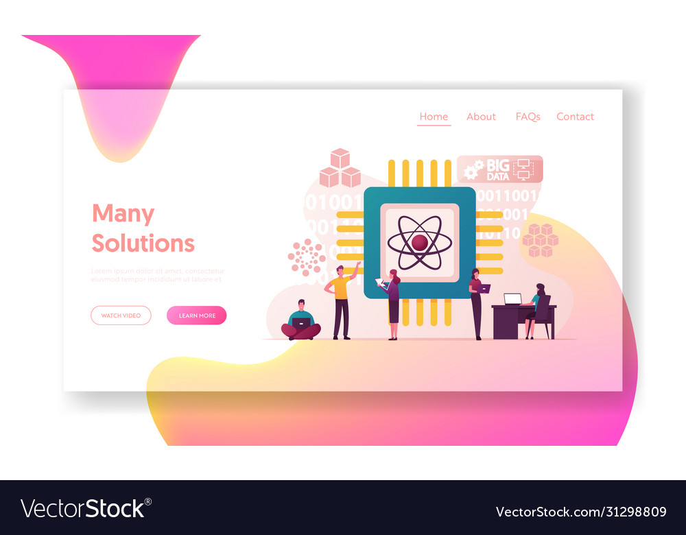 Quantum computing landing page template optical vector image Quantum computing landing page template optical