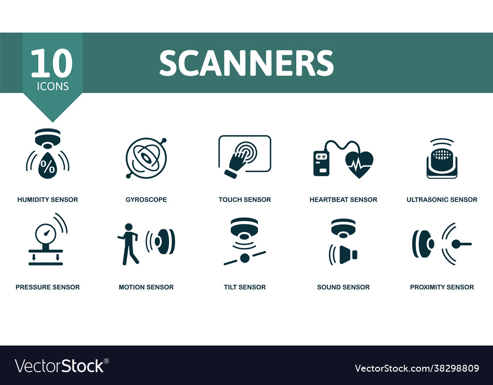 Scanners icon set contains editable icons sensor