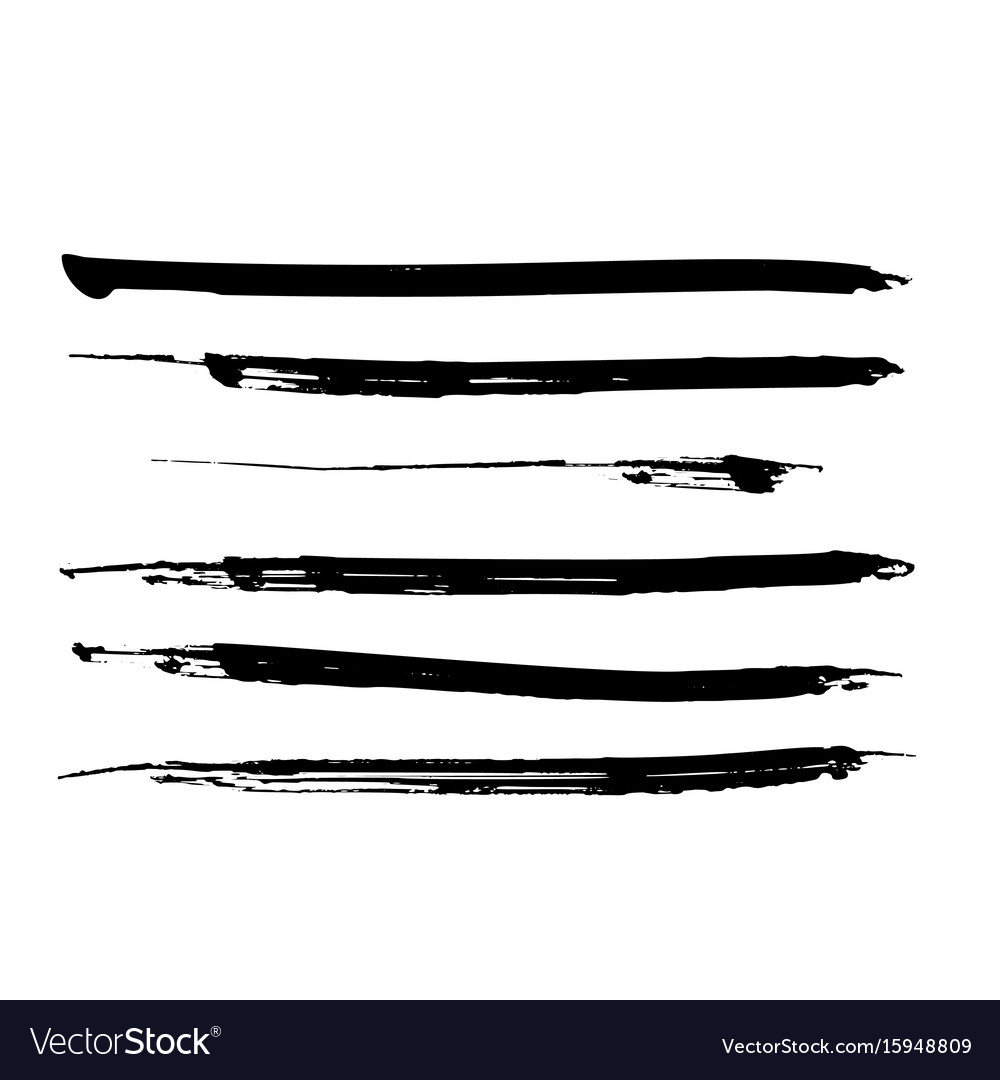 Set Black Paint Ink Brush Strokes Lines Royalty Free Vector