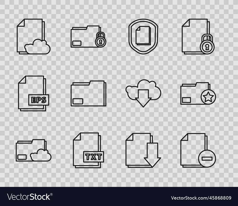 Set line cloud storage text document folder vector image Set line cloud storage text document folder