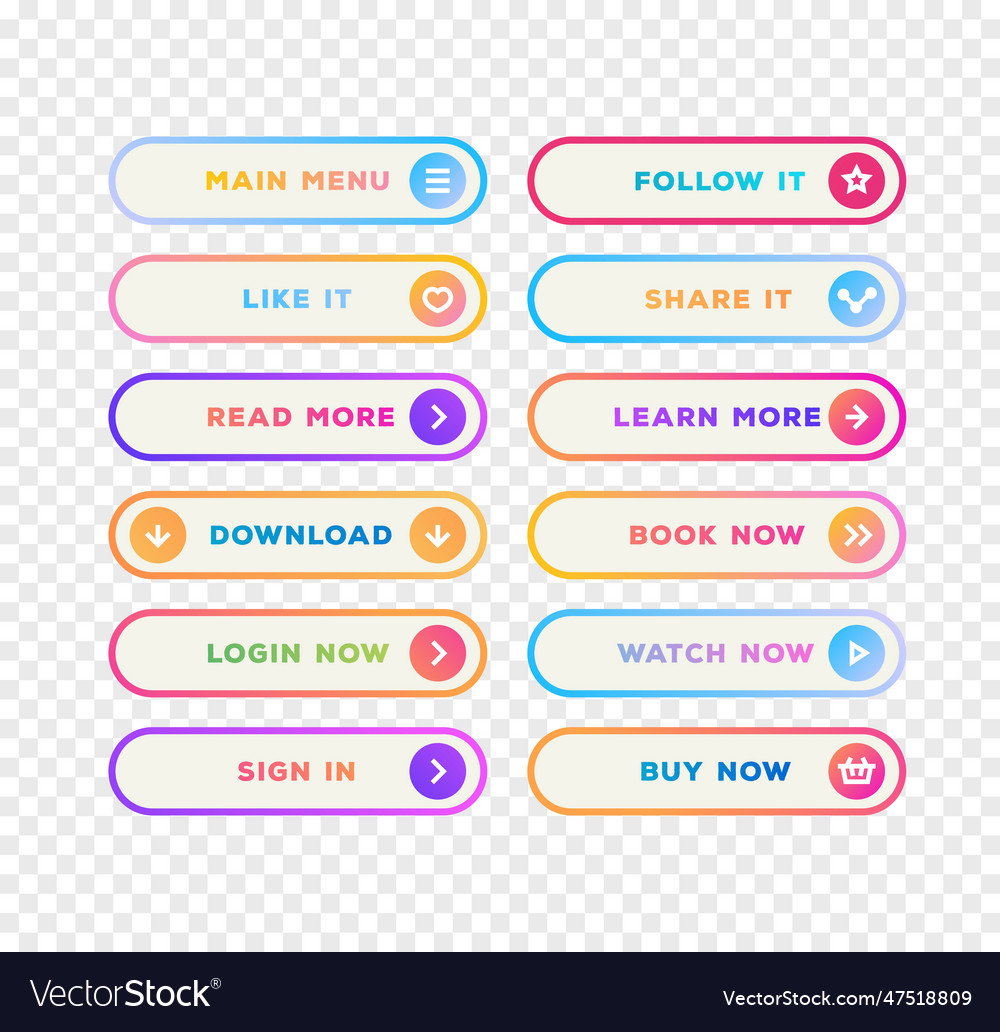 Set of button gradient line style