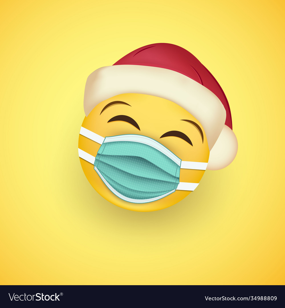 Smiley face in protective surgical mask and santa vector image Smiley face in protective surgical mask and santa
