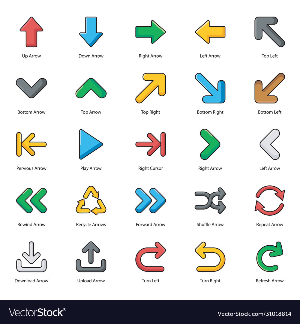 Direction arrows flat pack Royalty Free Vector Image