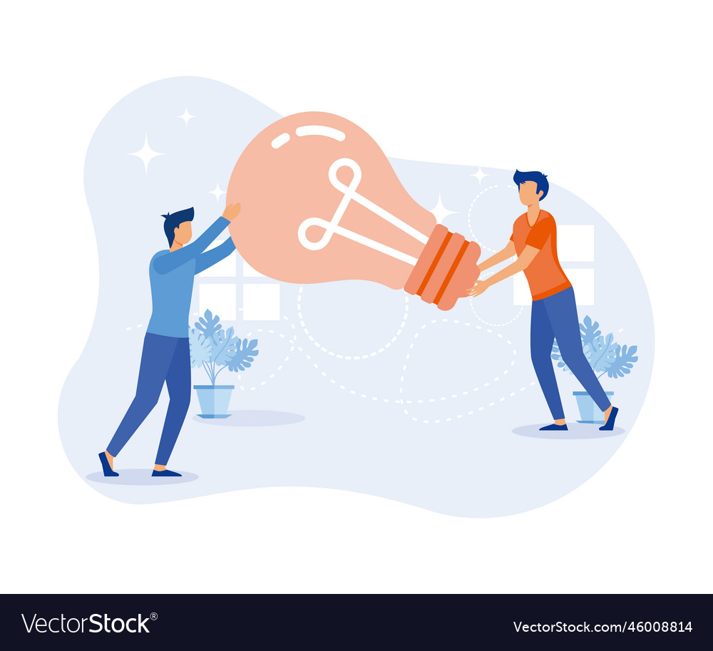 Idea finding characters standing near light