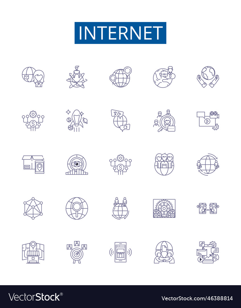 Internet line icons signs set design collection vector image Internet line icons signs set design collection