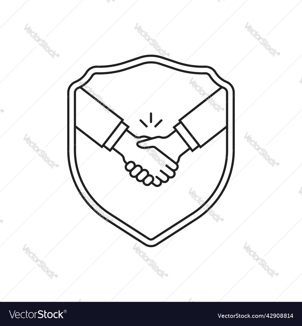 Linear handshake and shield like secure deal vector image Linear handshake and shield like secure deal