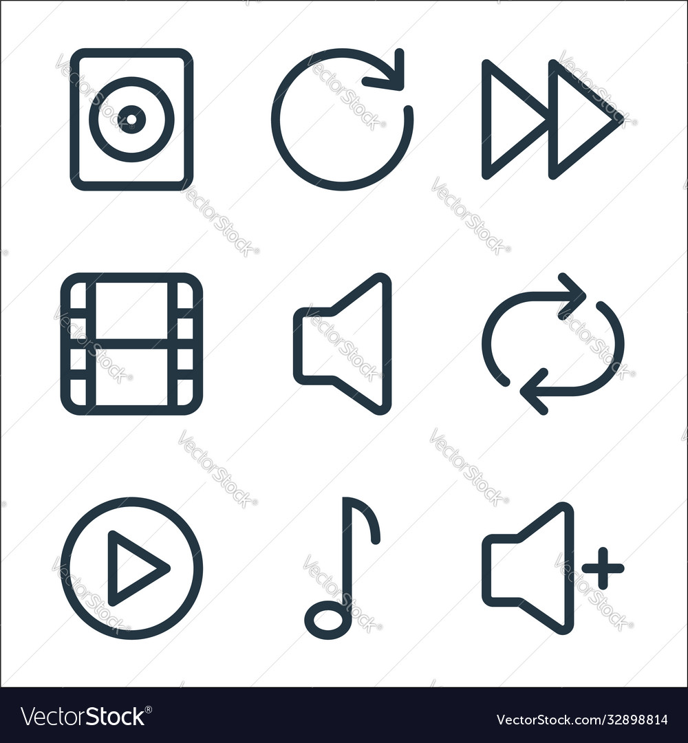 Multimedia line icons linear set quality vector image Multimedia line icons linear set quality