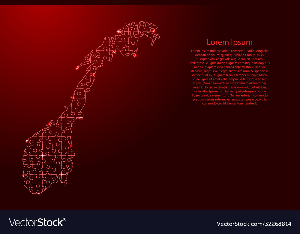 Norway map from red pattern composed puzzles vector image Norway map from red pattern composed puzzles