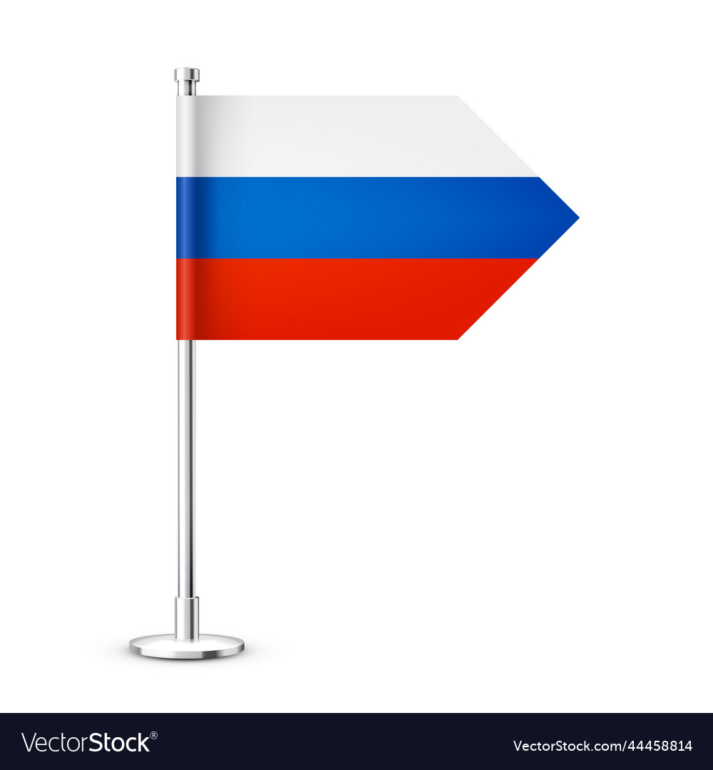 Realistic Russian Table Flag On A Chrome Steel Vector Image