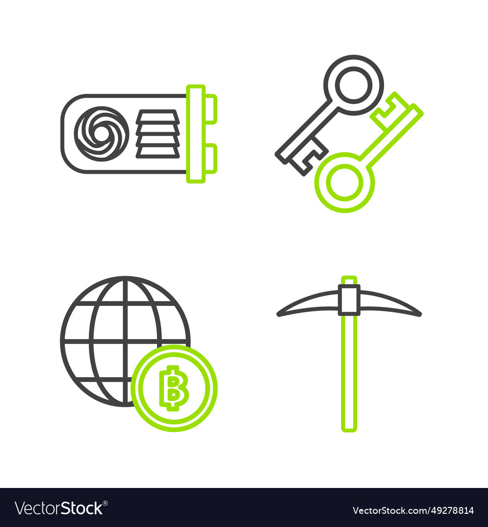 Set line pickaxe globe and cryptocurrency coin Vector Image Set line pickaxe globe and cryptocurrency coin