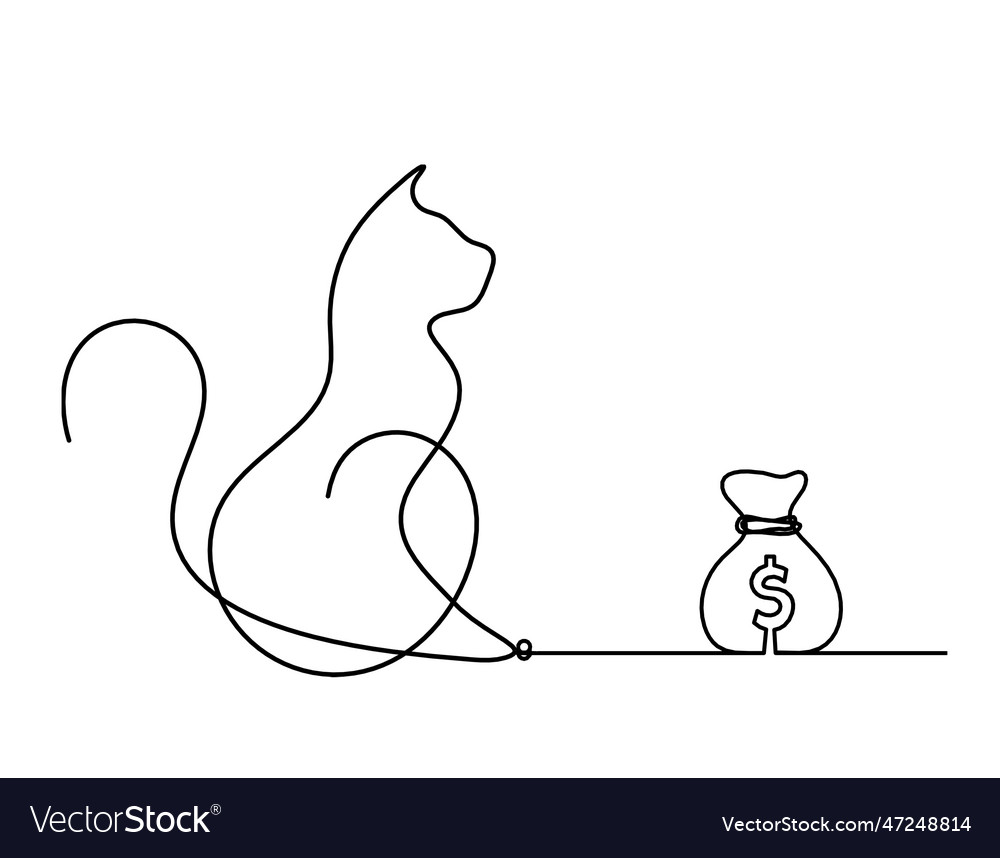 Silhouette of abstract cat with dollar in line