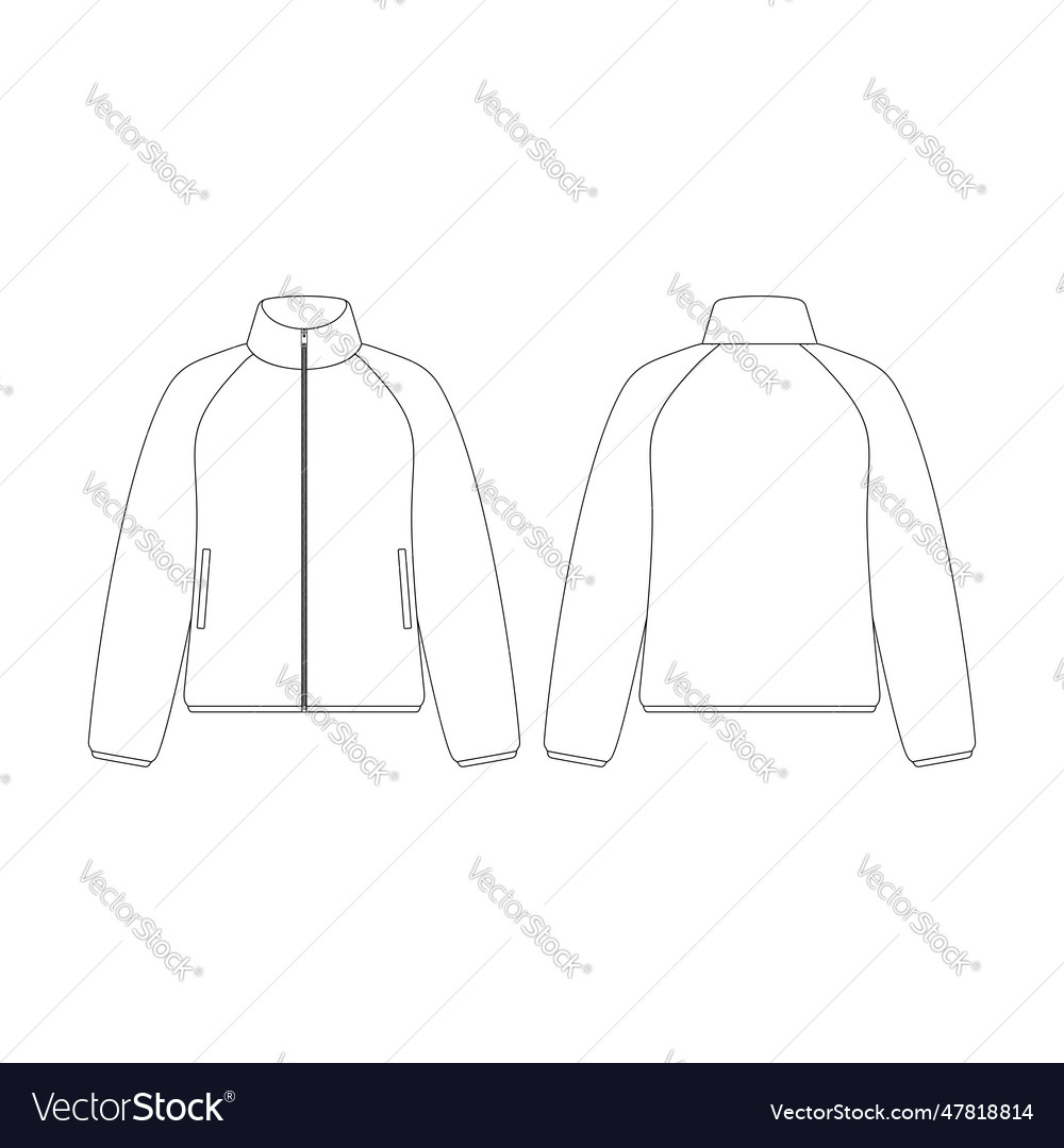 Template women fleece raglan zipped jacket flat Vector Image