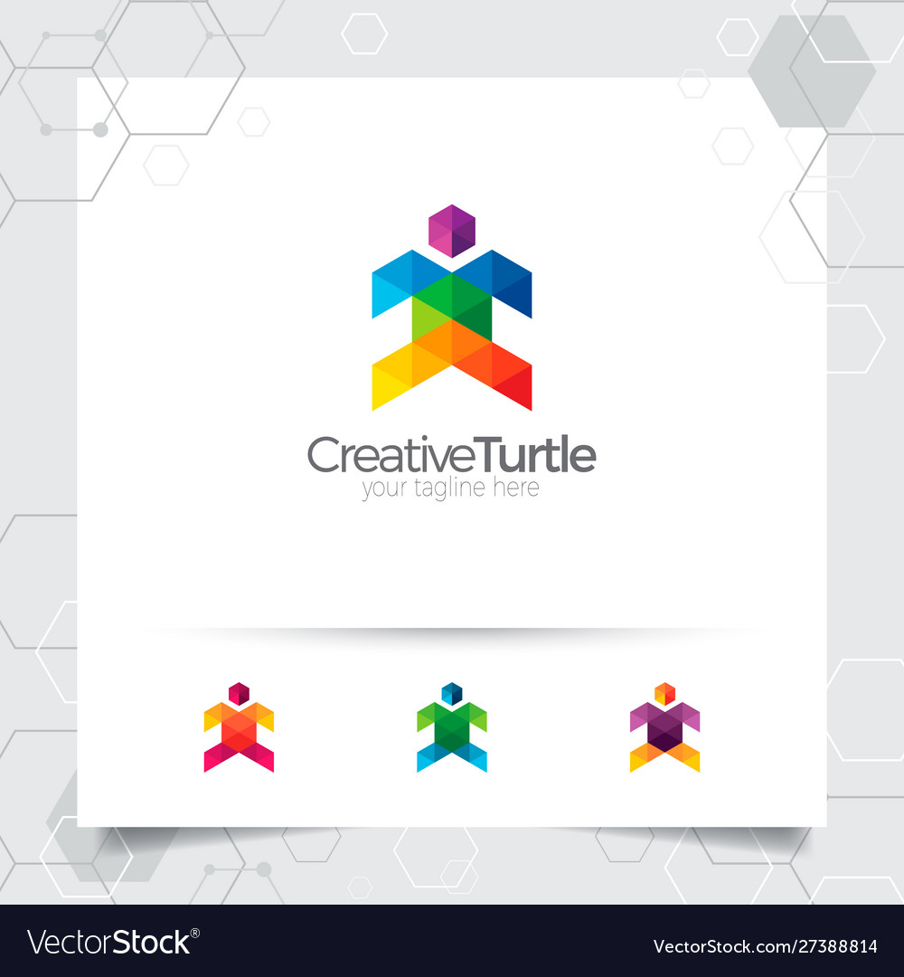 Turtle design with colorful triangle and pixel vector image Turtle design with colorful triangle and pixel