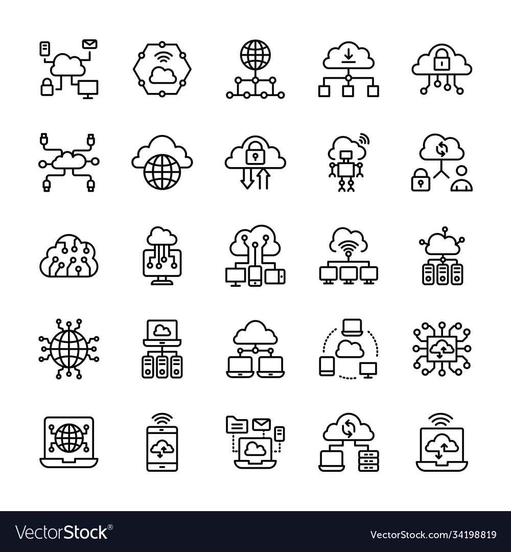 Cloud computing line icons
