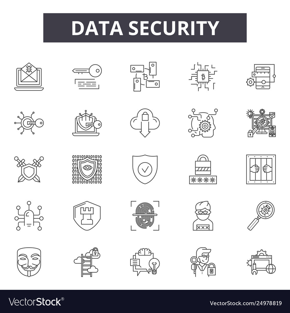 Data security line icons signs set