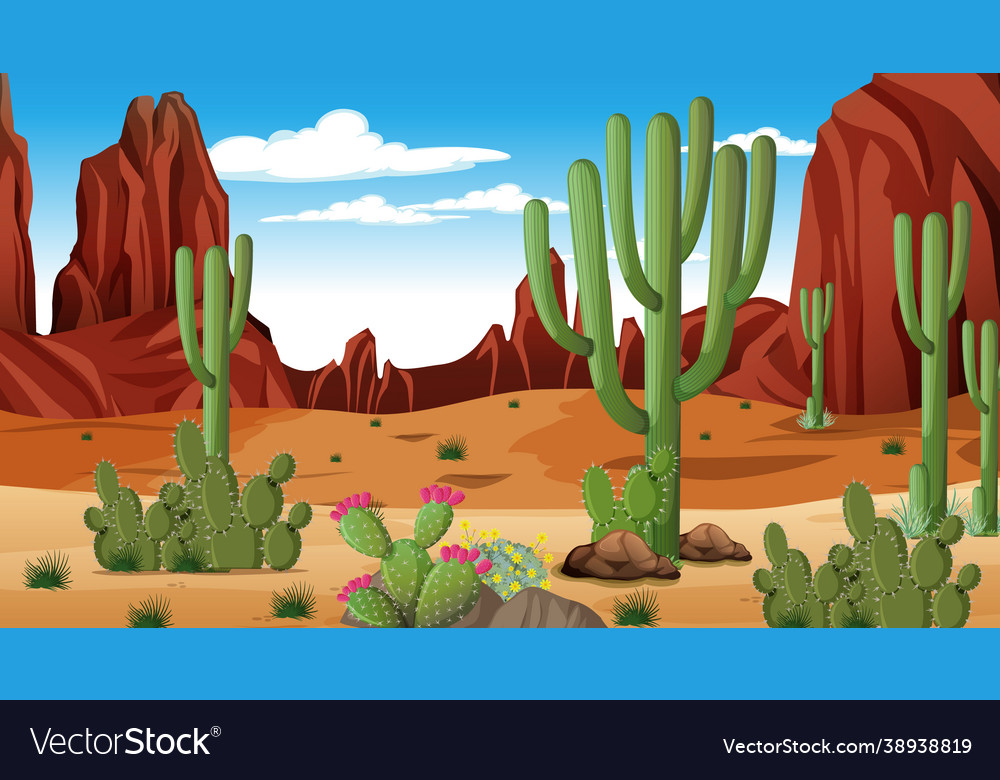 Desert Forest Landscape At Daytime Scene Vector Image