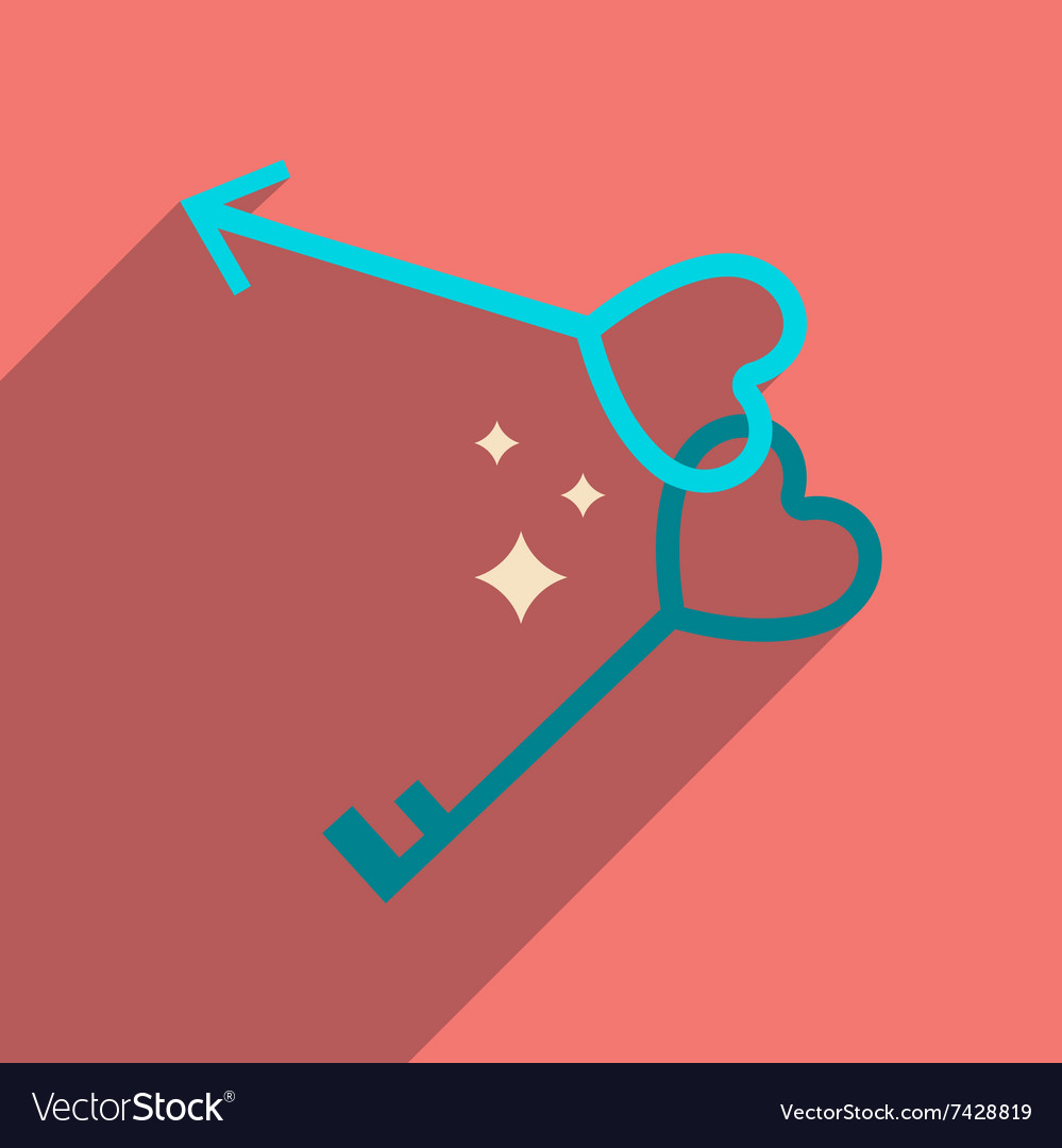 Flat web icon with long shadow keys heart