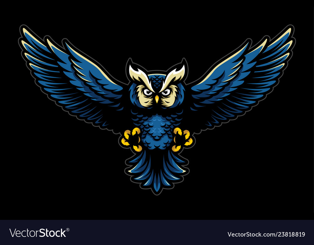 Flying owl with open wings and claws logo mascot Vector Image