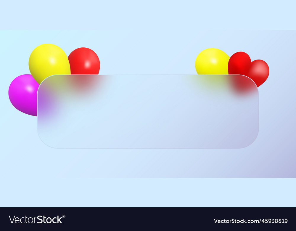 Glass morphism transparent banner with balloons vector image Glass morphism transparent banner with balloons