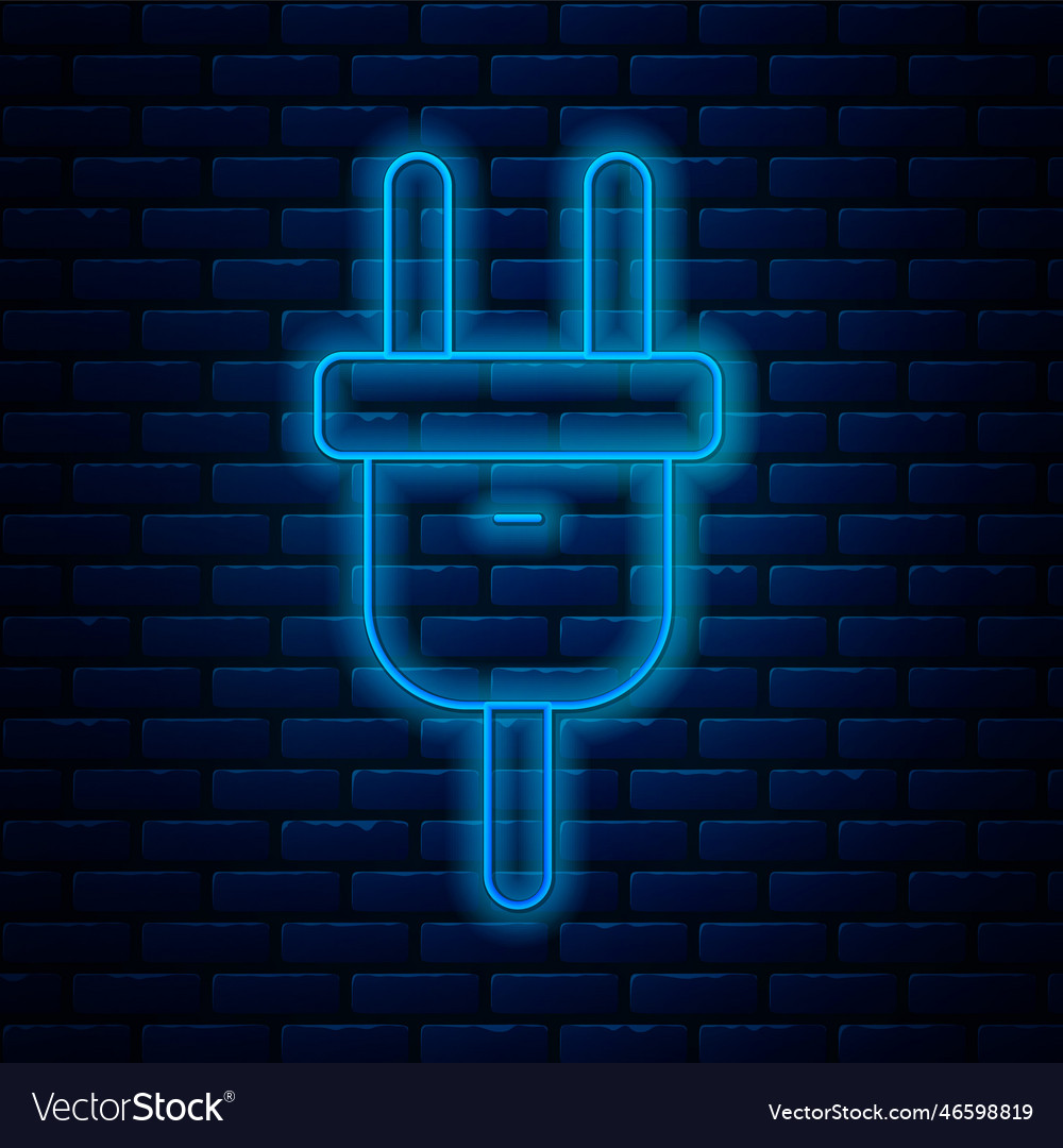 Glowing neon line electric plug icon isolated